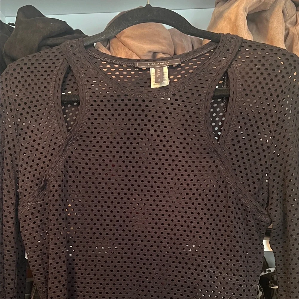 BCBGMaxAzria Black Perforated Long Sleeve Top - Picture 2 of 5